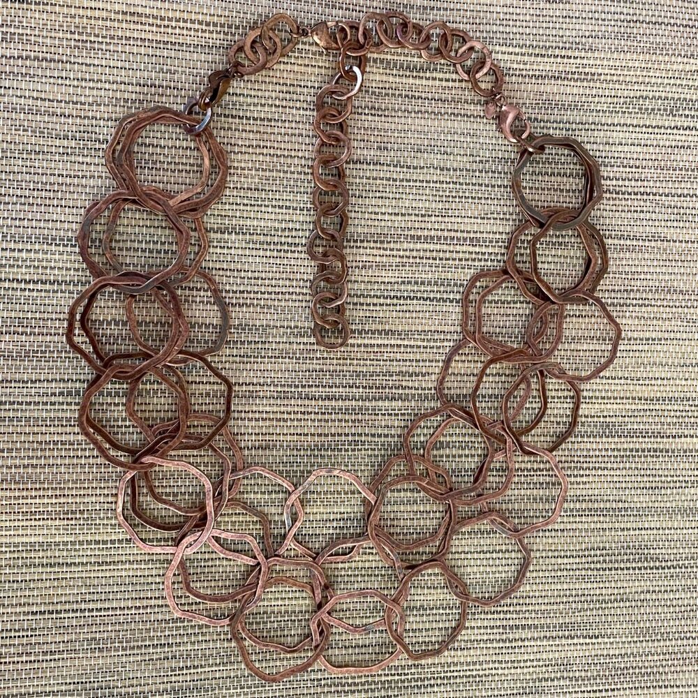 Copper Linked Necklace Geometric Statement Collar - image 1